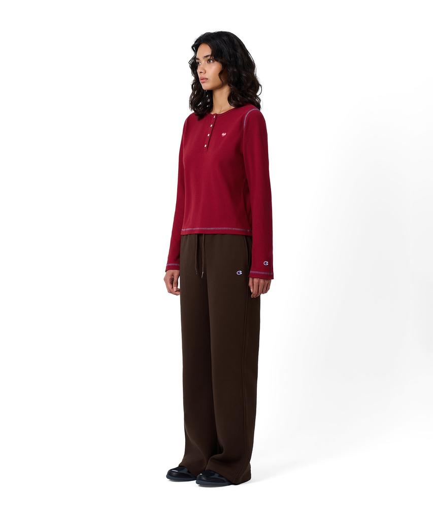 CHAMPION Women'S Heart Logo Henley Neck Long Sleeve Red