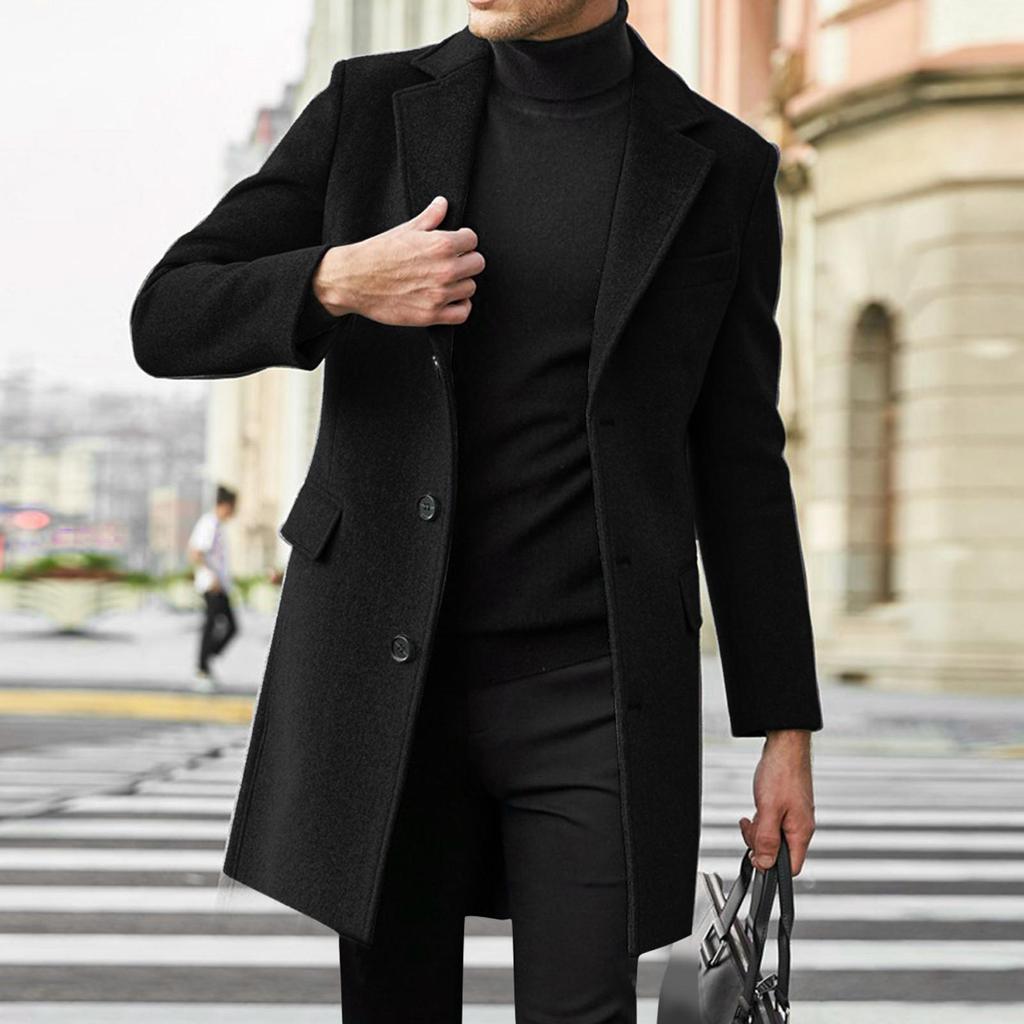 Herbst und Winter Wollmantel für Herren Verdickter einreihiger Nizi-Trenchcoat
