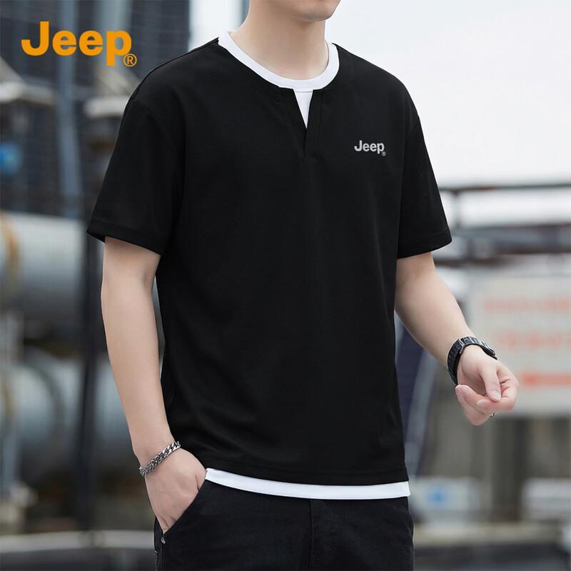 

JEEP Men s Fake Two-Piece Loose Fit Short Sleeve T-Shirt 2XL