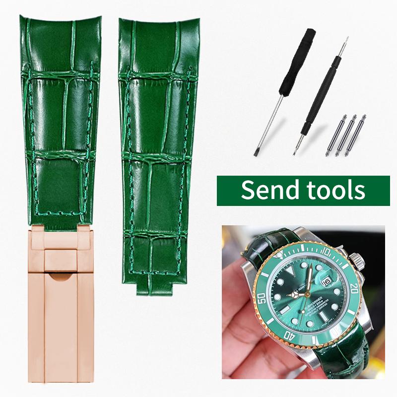 20mm Arc joint watch Strap For Rolex Genuine Leather watchband Submariner Daytona GMT men Original Style cowhide watch bracelet