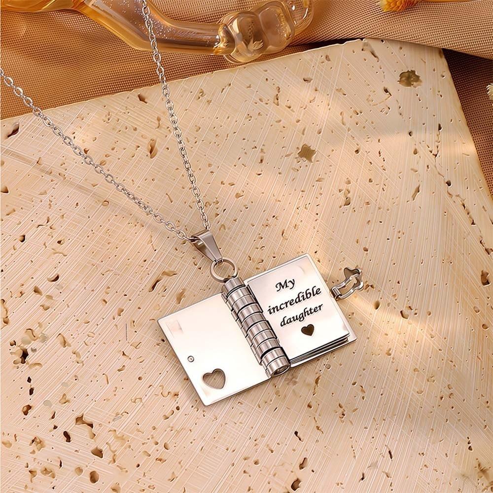 Stainless Steel Opening Book Pendant Heart Girls Text Locket  Mother's Day