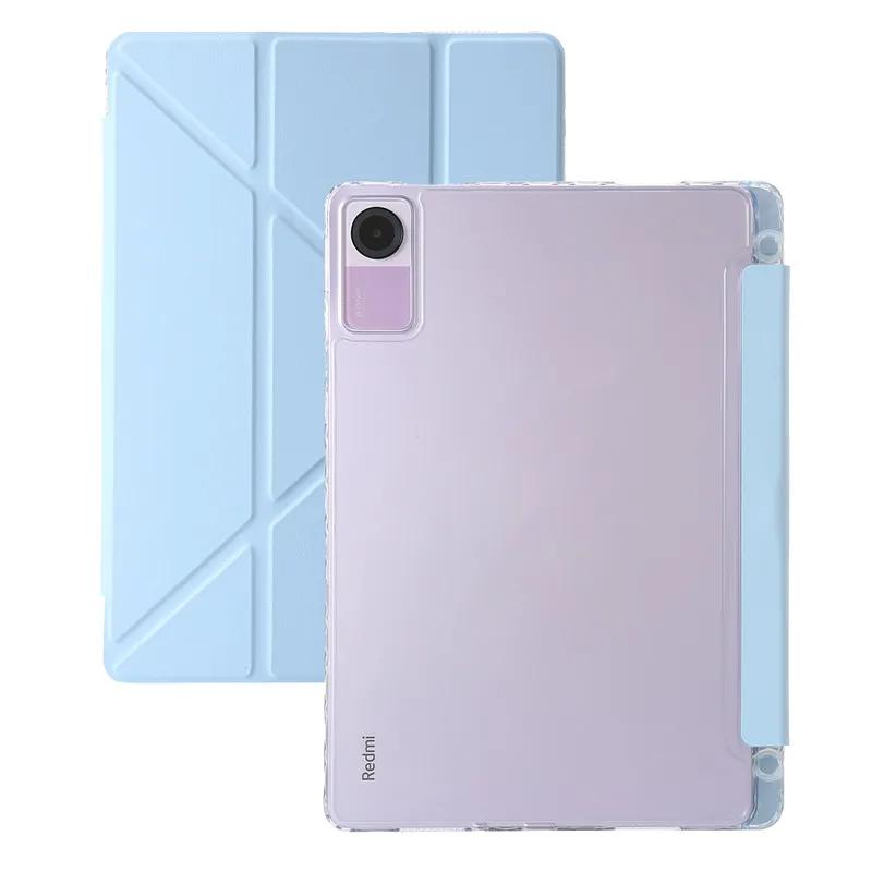 11" Smart Folio PU Leather Acrylic Hard Back Stand Cover for Redmi Pad SE Case with Pencil Holder Foldable Protective Skin Feel