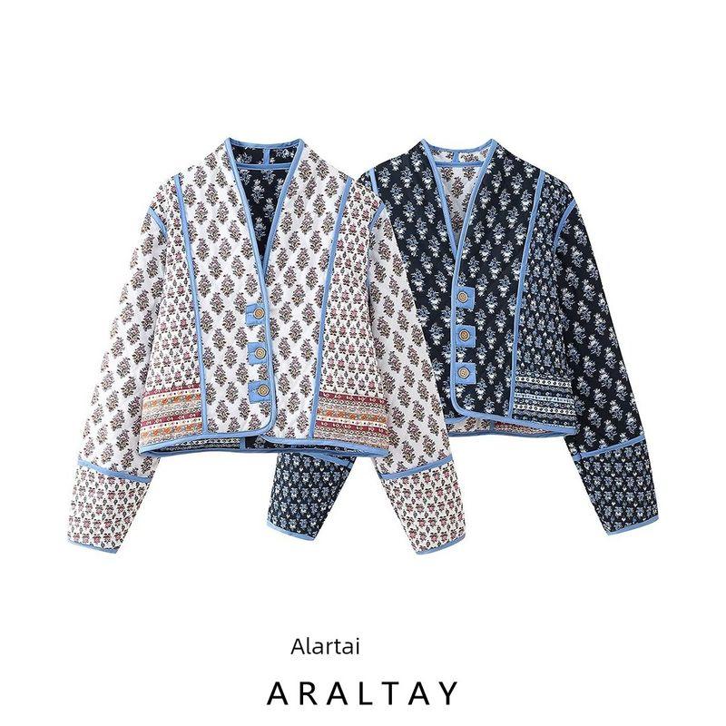 Araltay Western Style Women Clothes New Fashion Loose All-Match Temperament Double-sided Wear Chic Print Cotton-padded Jacket Outerwear