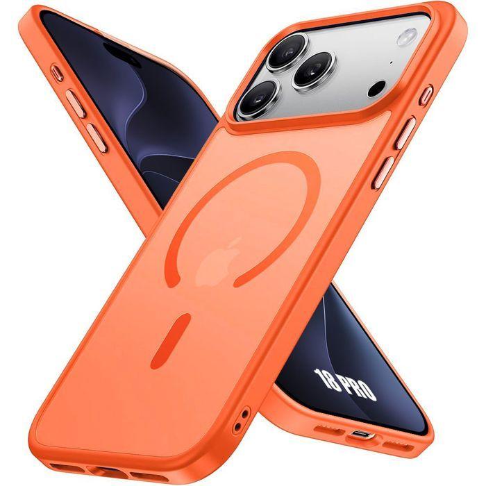 Coque pour iPhone 18 Pro, Protection avec Anneau Magnétique Antichoc Translucide Orange