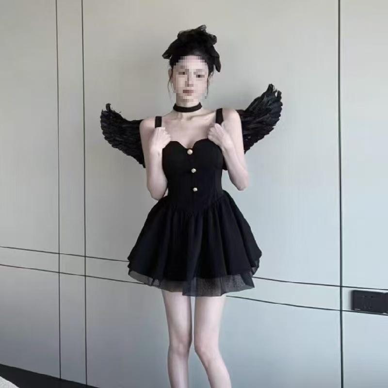 French Sexy Black Suspender Dress Women's Summer Temperament Slim Birthday Dress Princess Tutu Dress Small Man