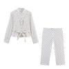 European and American style, wholesale women's cross-border polka dot shirt jacket + Capri pants + high waist and naked pants