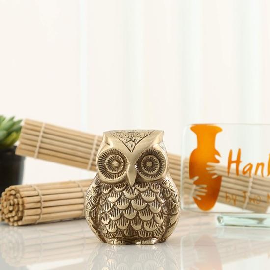 

Two Moustaches Brass Owl Decor Showpiece, Owl Showpiece for Home Décor, Showpieces for Home Decor, Living Room Decor, Standard