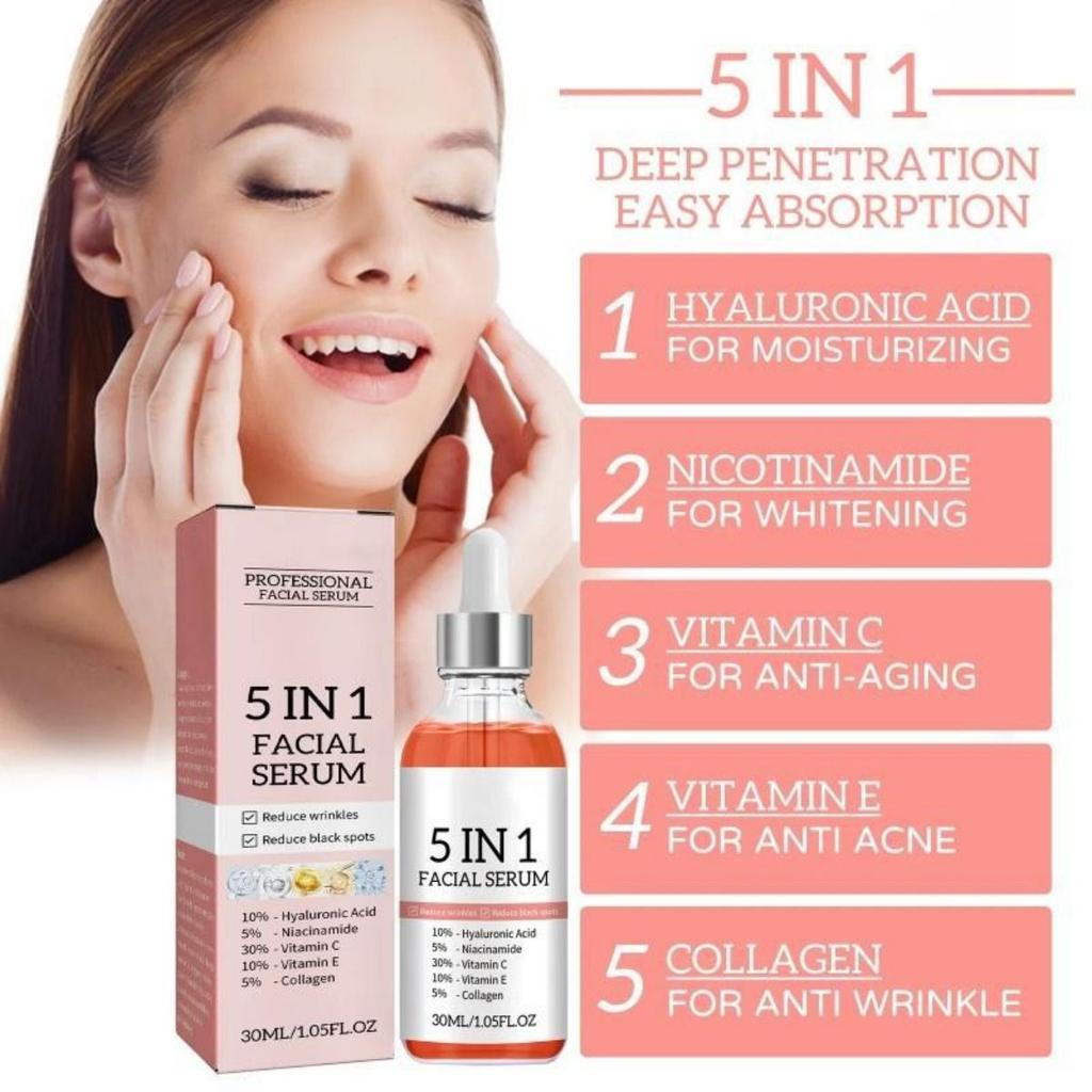 5-in-1 Facial Essence Moisturizes Skin, Anti-wrinkle, Firming, Fades Spots, Acne, Nourishes and Beautifies Skin