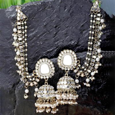 Traditional Stylish Gold Plated Polki & Pearl Bahubali Jhumki Jhumka Earrings Jewellery For Girls