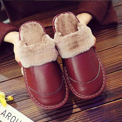 Women Men New Autumn and Winter Slippers Home Plush Non-slip Warm Leather Slippers Thick Cowhide Slippers Comfortable