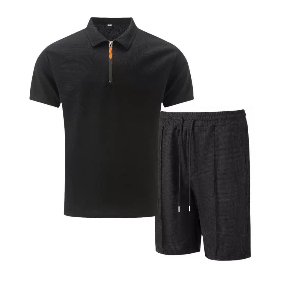 Mens Casual Polo Shirt Shorts Set Summer Breathable