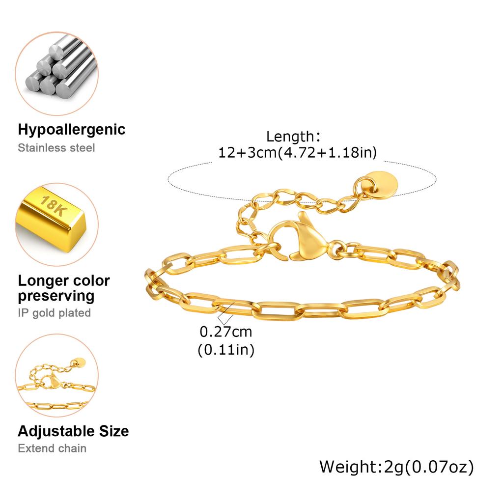 Fashion Link Chain Bracelet for Baby,Never Fade Stainless Steel Adjustable Wristband,Minimalist Hip Hop Jewelry Gift