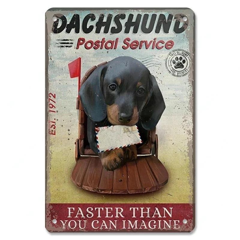 Pôster Vintage Cachorros Fofos de Estimação Placas de Metal de Estanho Dachshund Bulldog Placa de Metal Para Jardim Cafeteria Cozinha Decoração de Arte de Parede para Casa
