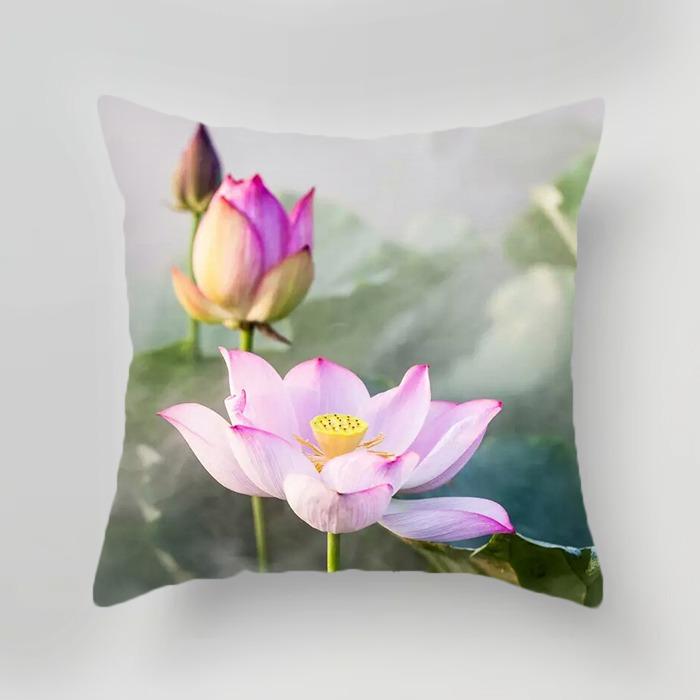 Plant Flower Lotus Pattern Decorative Pillowcase Living Room Bedroom Square Cushion Pillowcase