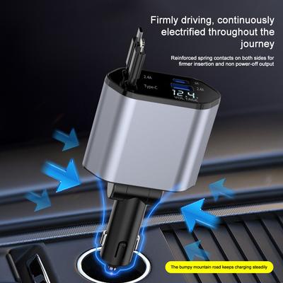 120W autonabíječka do auta, super rychlé nabíjení, bleskové nabíjení, teleskopický kabel, 4v1 autonabíječka, 2 USB porty, kompatibilní s adaptérem