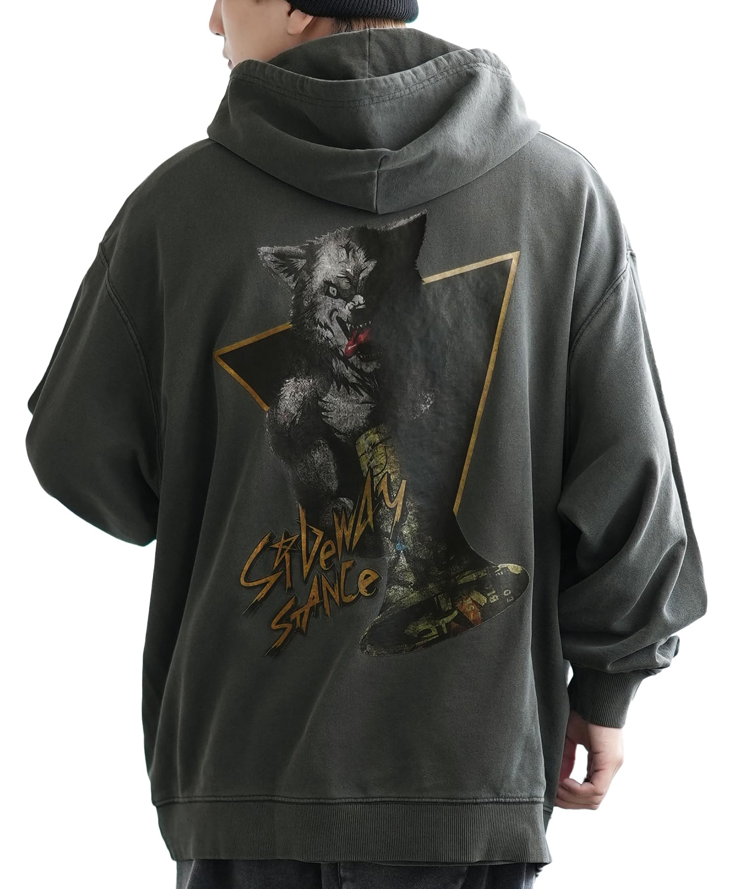 Худи IMPROBS SIDEWAYSTANCE, Мужское, Черное, с Волк-Громкоговоритель, Пигментный Флис, Пуловер