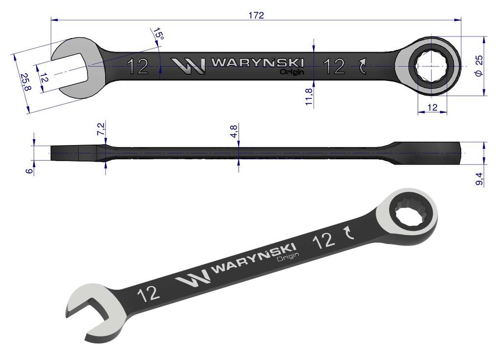 Klucz Płasko-Oczkowy 12 Mm Z Grzechotką 72 Zęby Standard Asme B107-2010 Waryński