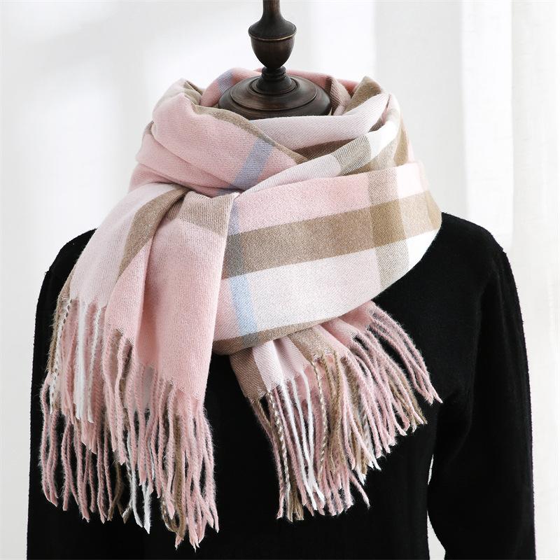 Plaid Scarf Women's 2025 Autumn and Winter Imitation Cashmere Scarf Medium Length Warm Scarf Shawl Sweet Scarf