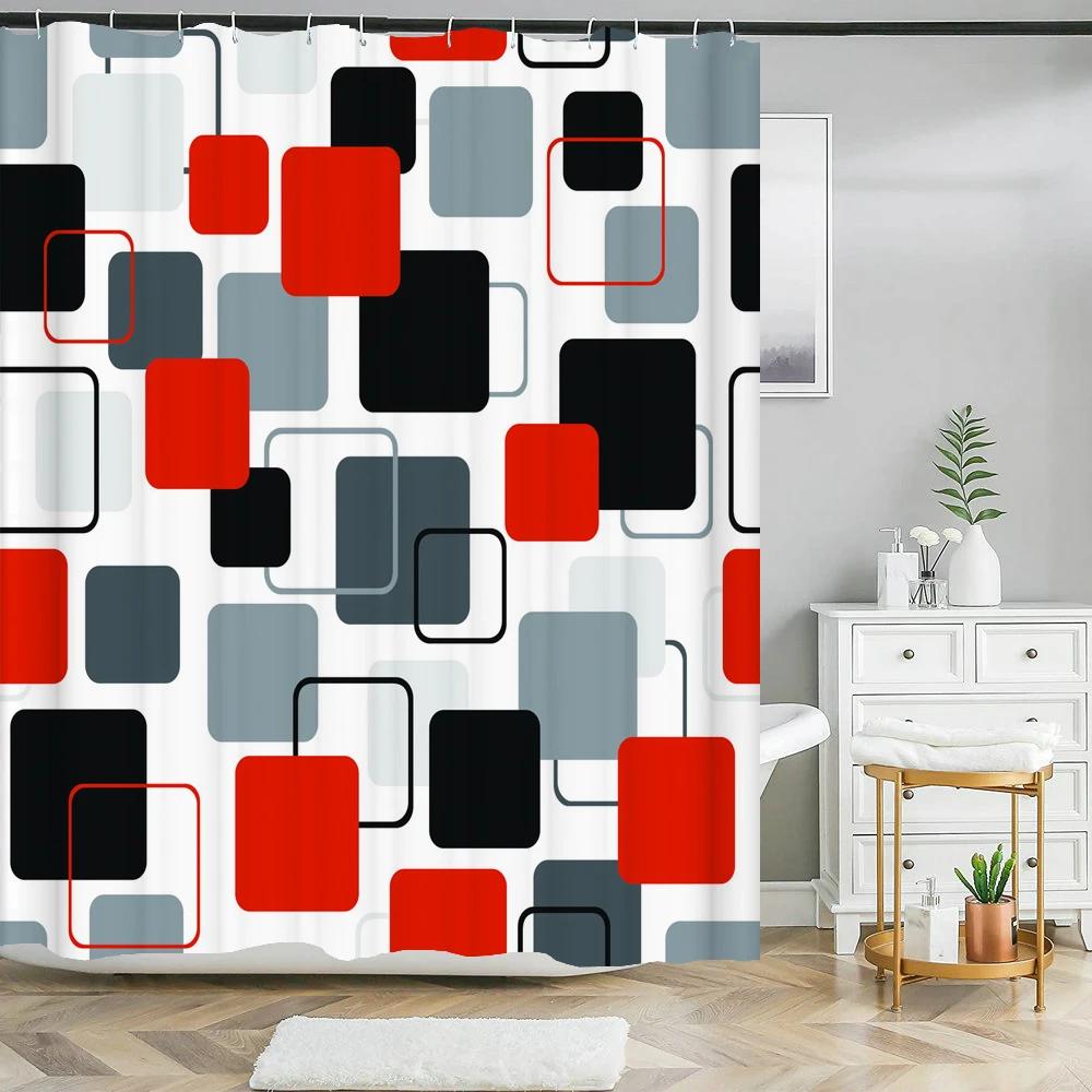 Black and White Geometric Pattern Shower Curtain Bathroom Waterproof Polyester Fabric Bath Screen Curtain Decor for Bathtub
