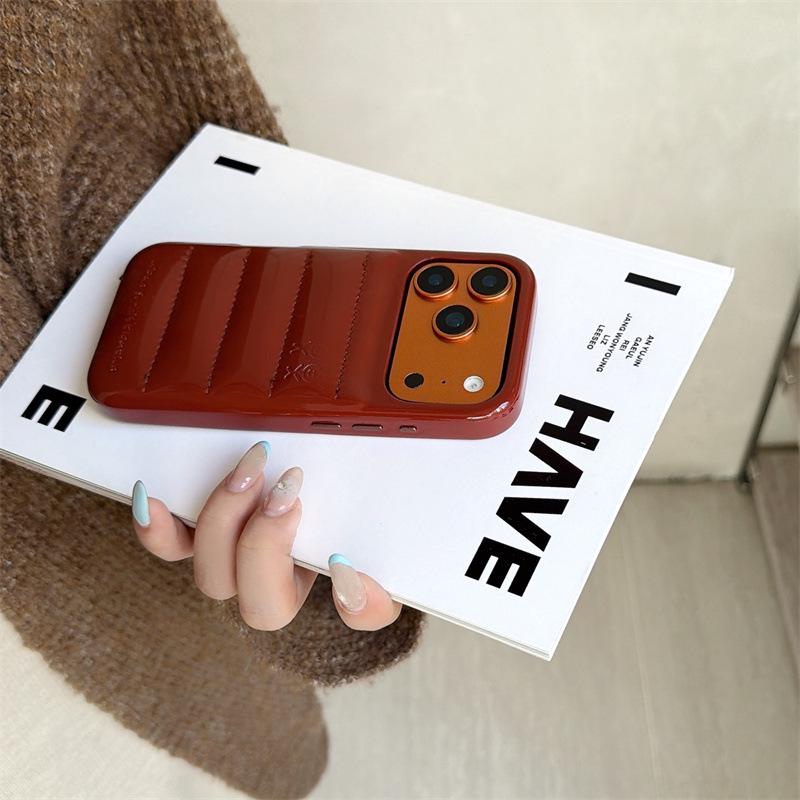Jednobarevná kožená péřová bunda Pouzdro na telefon proti pádu pro iPhone 14/13/Apple 17/16/15 Pro Max