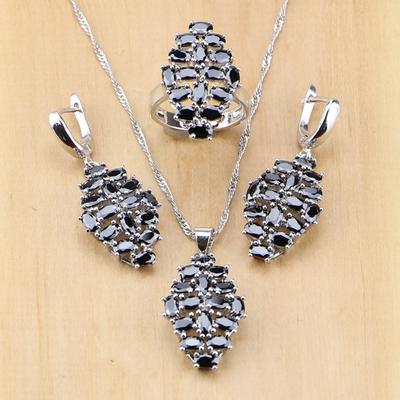 Σετ κοσμημάτων Hyperbole Black Cubic Zirconia Ασημί Χρώμα για Γυναικεία Σκουλαρίκια/Κρεμαστό/Δαχτυλίδι για πάρτι