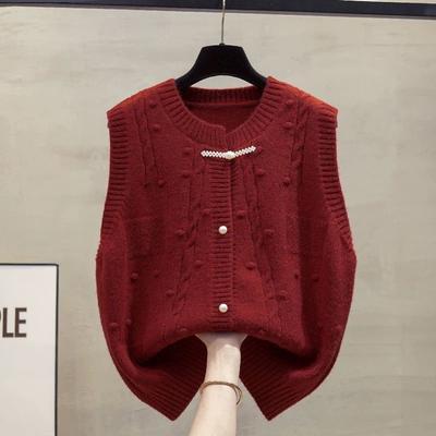 Vestă Tricotată Mică Stil Designer pentru Femei Toamnă și Iarnă Stil Național Chinezesc Vestă Fără Mâneci Veston Cardigan Palton