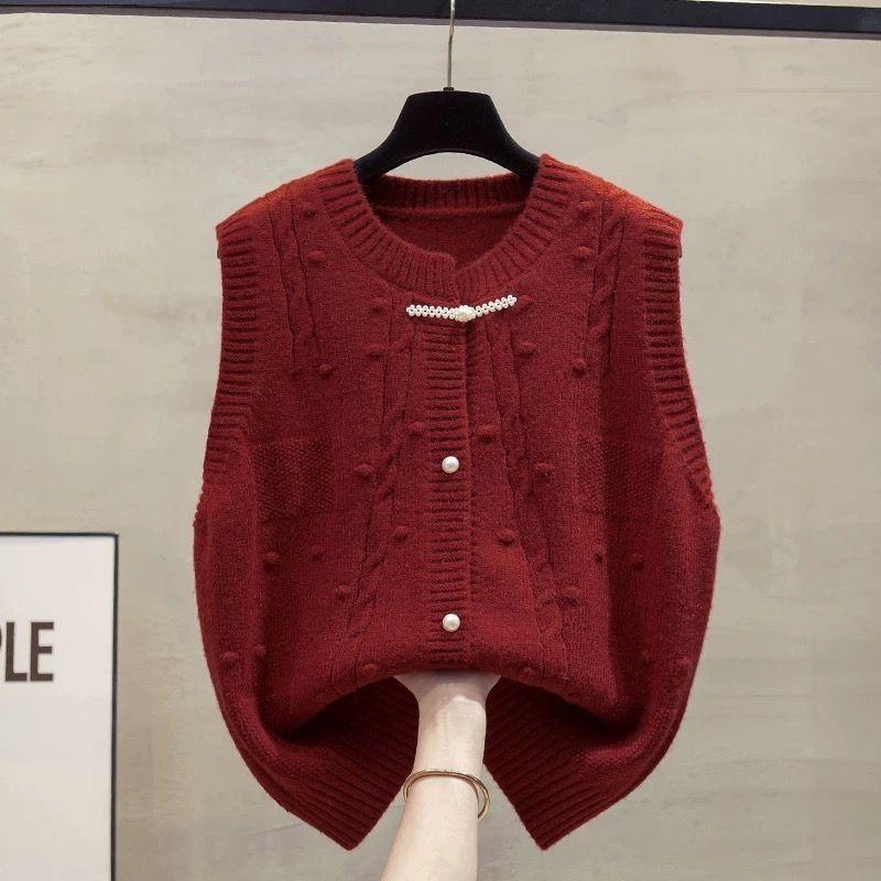 Designer-style Small Knitted Vest Women's Autumn and Winter Chinese National Style Sleeveless Vest Waistcoat Cardigan Coat