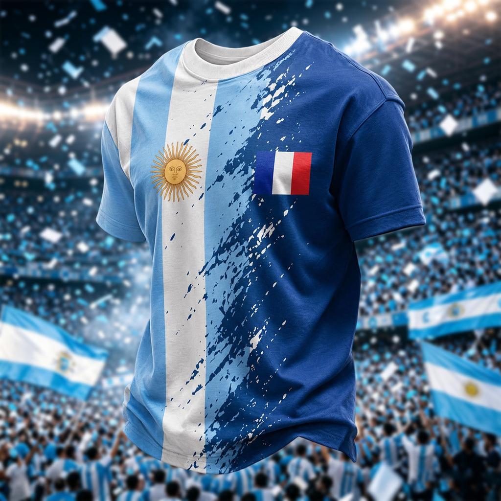 Argentina Men's Casual Printed Neck Short Sleeve T-Shirt Lightweight Breathable Summer Top