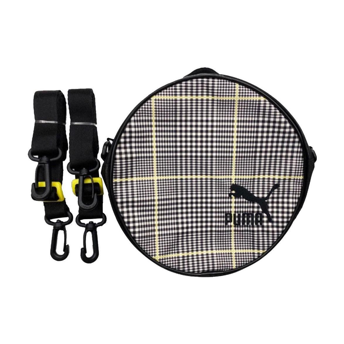 Puma Sports Casual Brand Logo Houndstooth Pattern Round Fabric Backpack Women Backpack Black 077897-01 Black