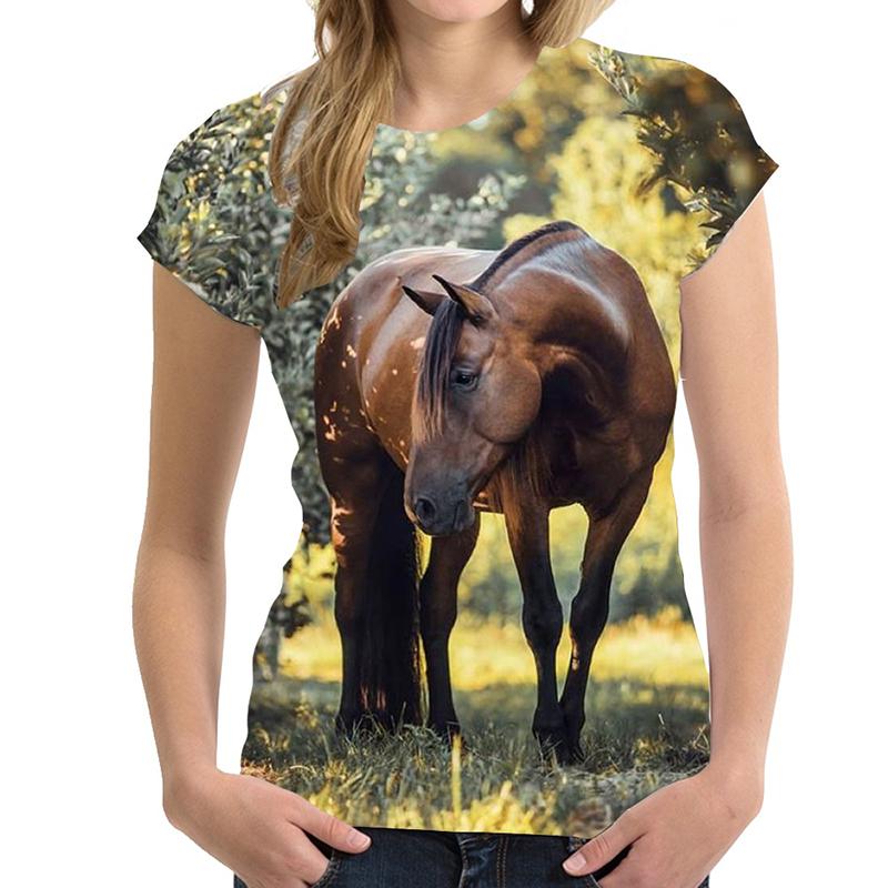Summer Round Neck 3D Print Horse Pattern Top Fashionable Casual Short Sleeved Women's T-shirts