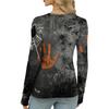 Women's Slim Fit Halloween Print Pullover Long Sleeve T Shirt Crew Neck Base Layer Top with Thumb Hole Cuffs