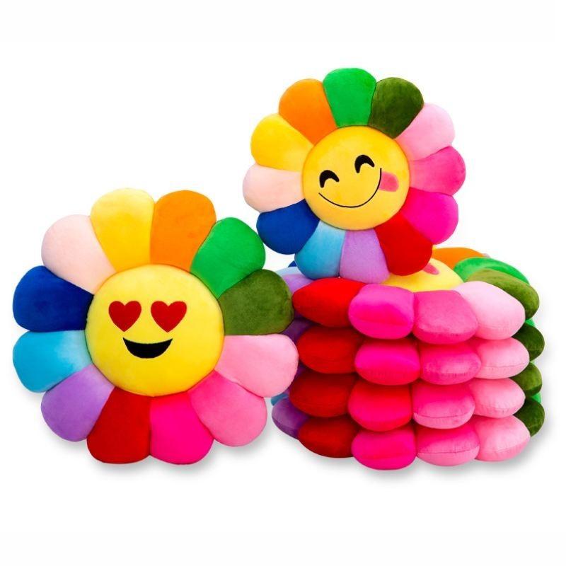 Colorful Sunflower Plush Cushion Smiley Face Pillow Ultra-soft Short Plush Pp Cotton