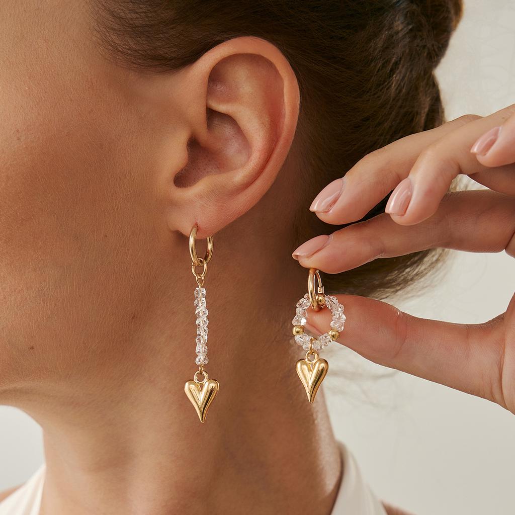 Personality Cold Wind Pentagram Love Pendant Ear Buckle Fashion Irregular Crystal Tassel Ear Ornament Woman