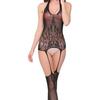 Sex Underwear Black Large Size Neck Hollow Open Mesh Stockings One-piece Jacquard W