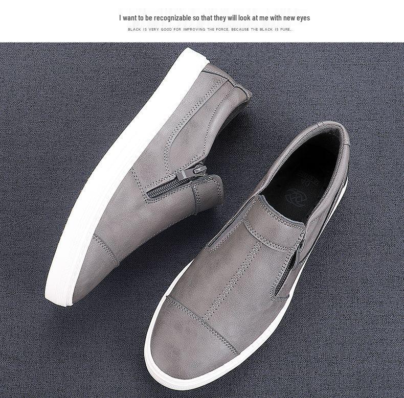 Korean Style Men's Breathable Leather Low-Top Casual Shoes - Soft Sole & Versatile Design for Spring/Summer.