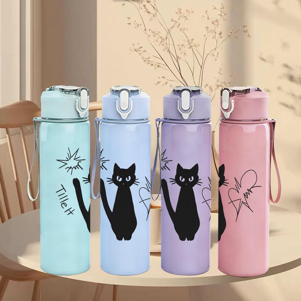 1PC Black Cat Star Doodle Art 750ml Color Plastic Sports Water Bottle Leakproof Flip Straw Lid Suitable for Sports Office Home Use