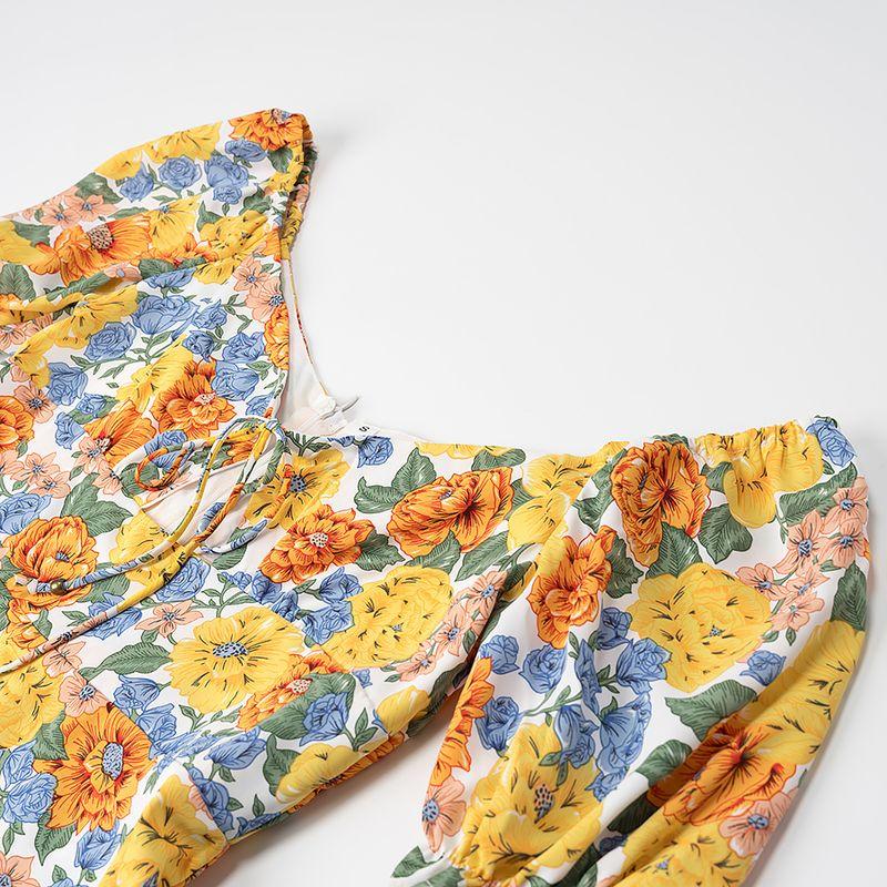 Kaslead New Arrival Women's Clothing Fashion Style Fashion Minimalist Chest Lace-up Short Sleeve Print Dress