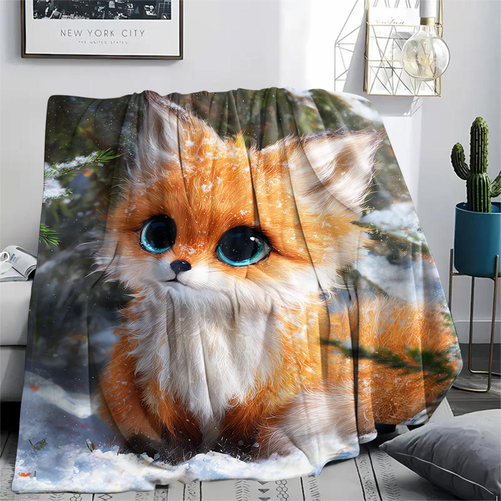 Fox Print Flannel Blanket, High quality Comfortable for All Seasons, Home Decor, Warmth and Comfort, Perfect for Christmas Gifts