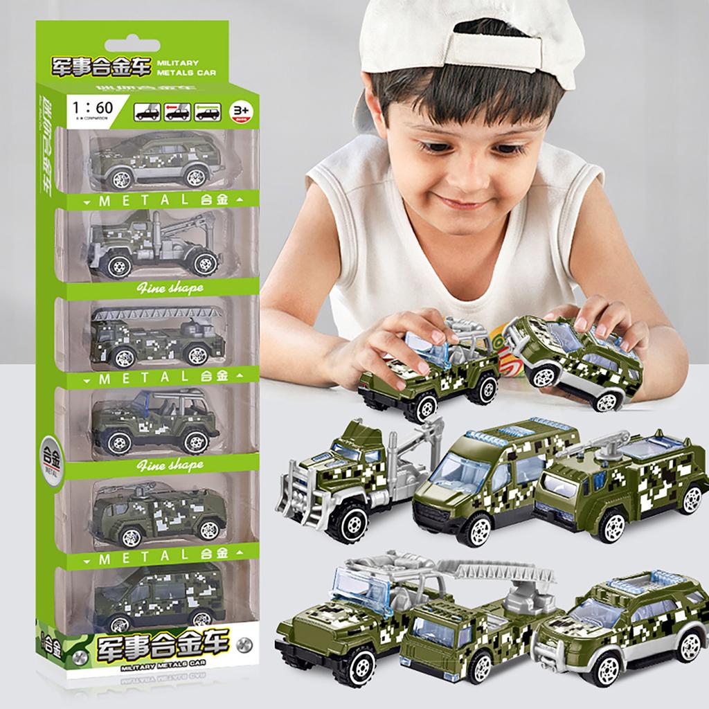 6PCS/set Diecast 1:60 Alloy Car Model Toys Inertia Sliding Engineering Fire Truck Children'sToys Classic Construction Model Car