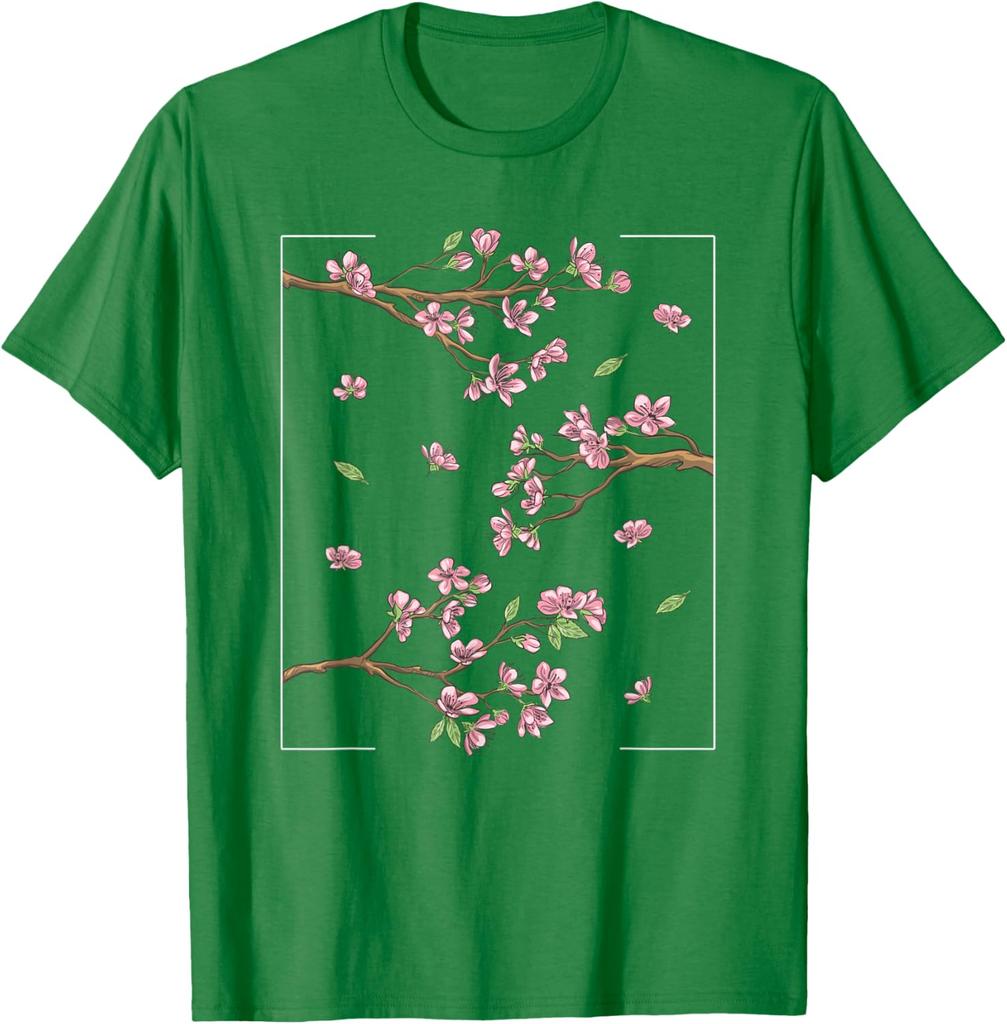 Cherry Blossom Sakura Tree Graphic Tee Japanese Style Casual Short Sleeve T-Shirt for Men Women