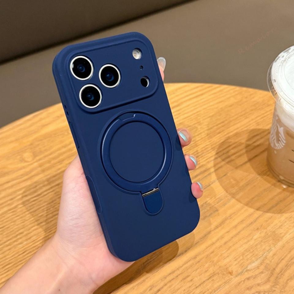 Magnetic Liduid Silicone Stand Phone Case For For Iphone 17 Air 11 12 13 1 14 16 Pro Max Plus Ring Holder Protector Cover