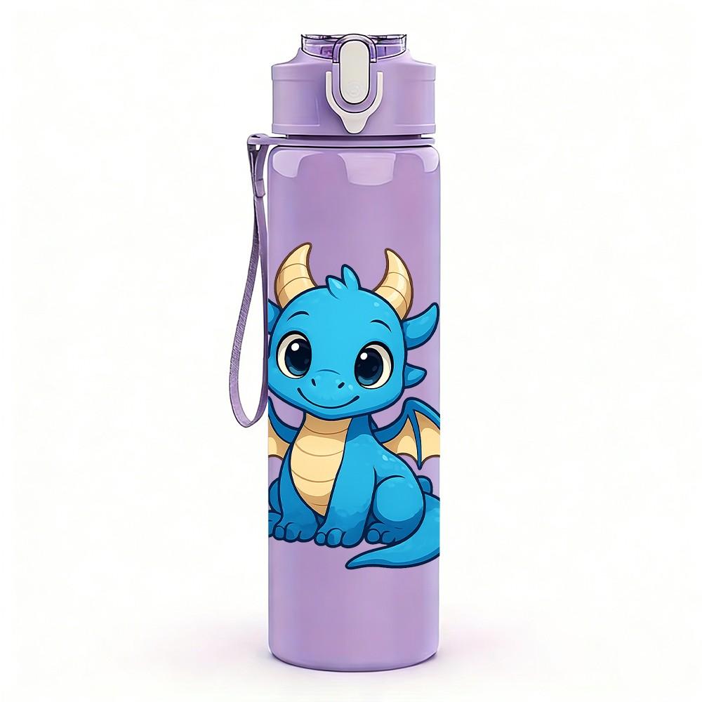 1PC Dinosaur Cartoon Pattern 750ml Color Plastic Sports Water Bottle Leakproof Flip Straw Lid Suitable for Sports Office Home Use
