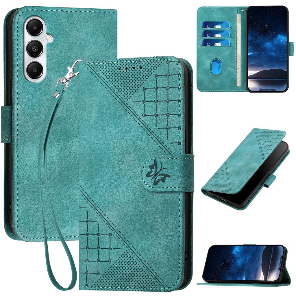 For Samsung Galaxy A16 5G/A16 4G Leather Wallet Case Butterfly Flower Imprinted Phone Cover with Strap