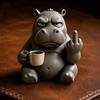 Sculture Animali da Scrivania Compatte Media?Figurina Ippopotamo con Tazza da Caffè, Statuetta Divertente in Resina, Ornamenti Minimalisti Originali per Scrivania per