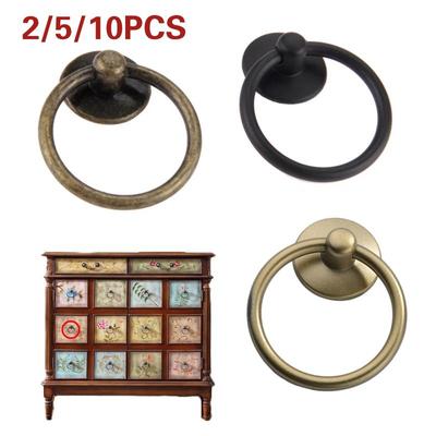 Fashion Luxury 2Pcs Vintage Round Ring Handle Cabinet Drawer Knob Cupboard Wardrobe Furniture Pulls Handle Handle Wooden Box Jewelry Box Knobs