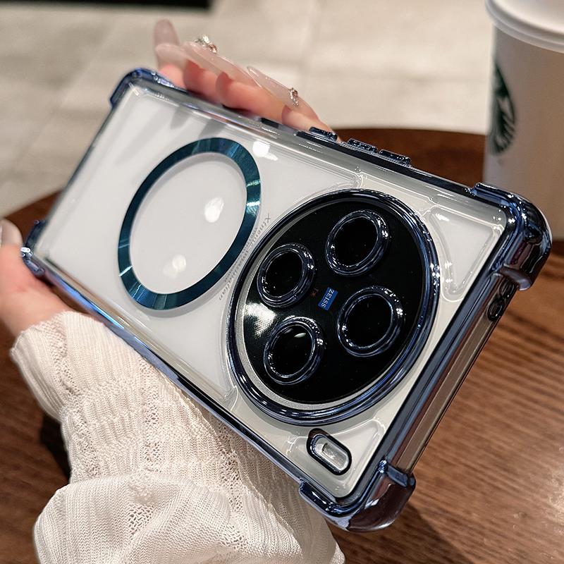 

Для X300Pro Гальваническое покрытие подушки безопасности Прозрачный ТПУ Магнитный чехол Для VIVO X300 X200 FE Pro mini X100 S Ультрамягкий силиконовый чехол с защитной пленкой для объектива Противоударный чехол vivo X200 синий