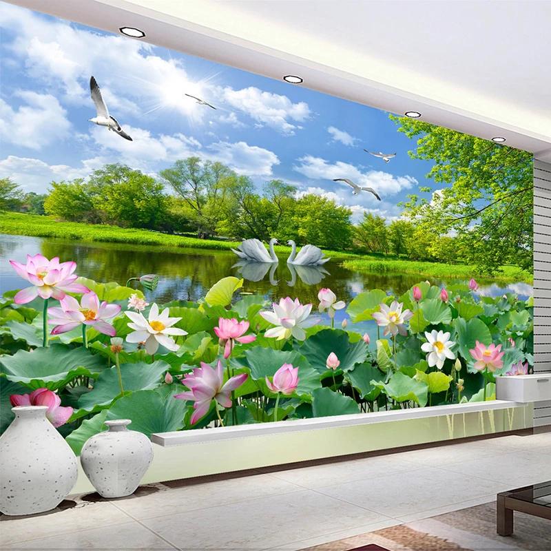 Fototapet Fototapet 3d Lacul Lebedelor Iaz Lotus Mural Living Tv Canapea Decor Tapet