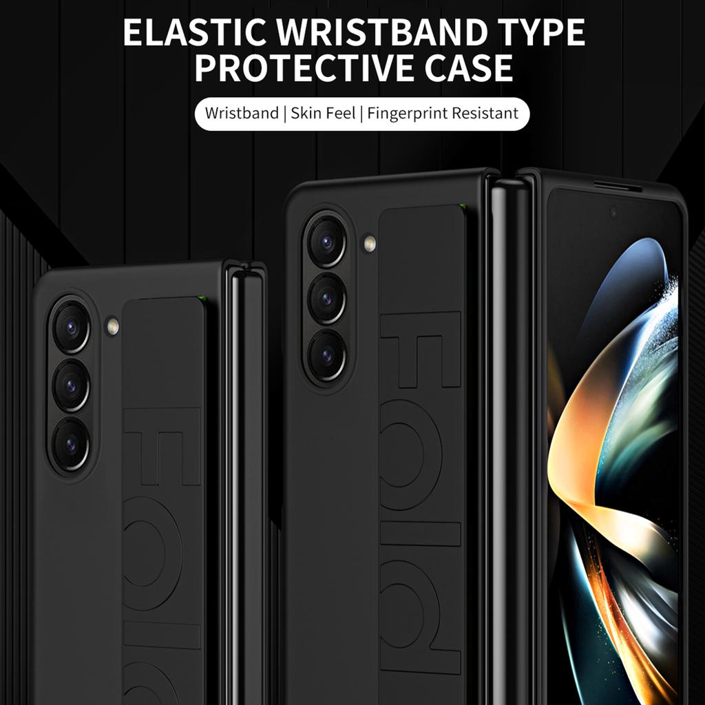 For Samsung Galaxy Z Fold6 5G Skin-Touch Case PC Anti-Fingerprint Phone Cover with Stretch Wristband