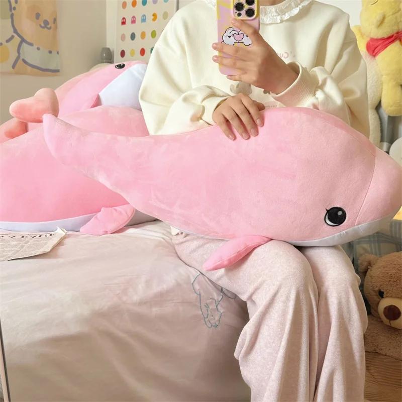 60/80/100/120Cm Cartoon Simulation Pink Shark Plush Stuffed Soft Creative Animal Whale Dolls Cushion For Children Birthday Gift
