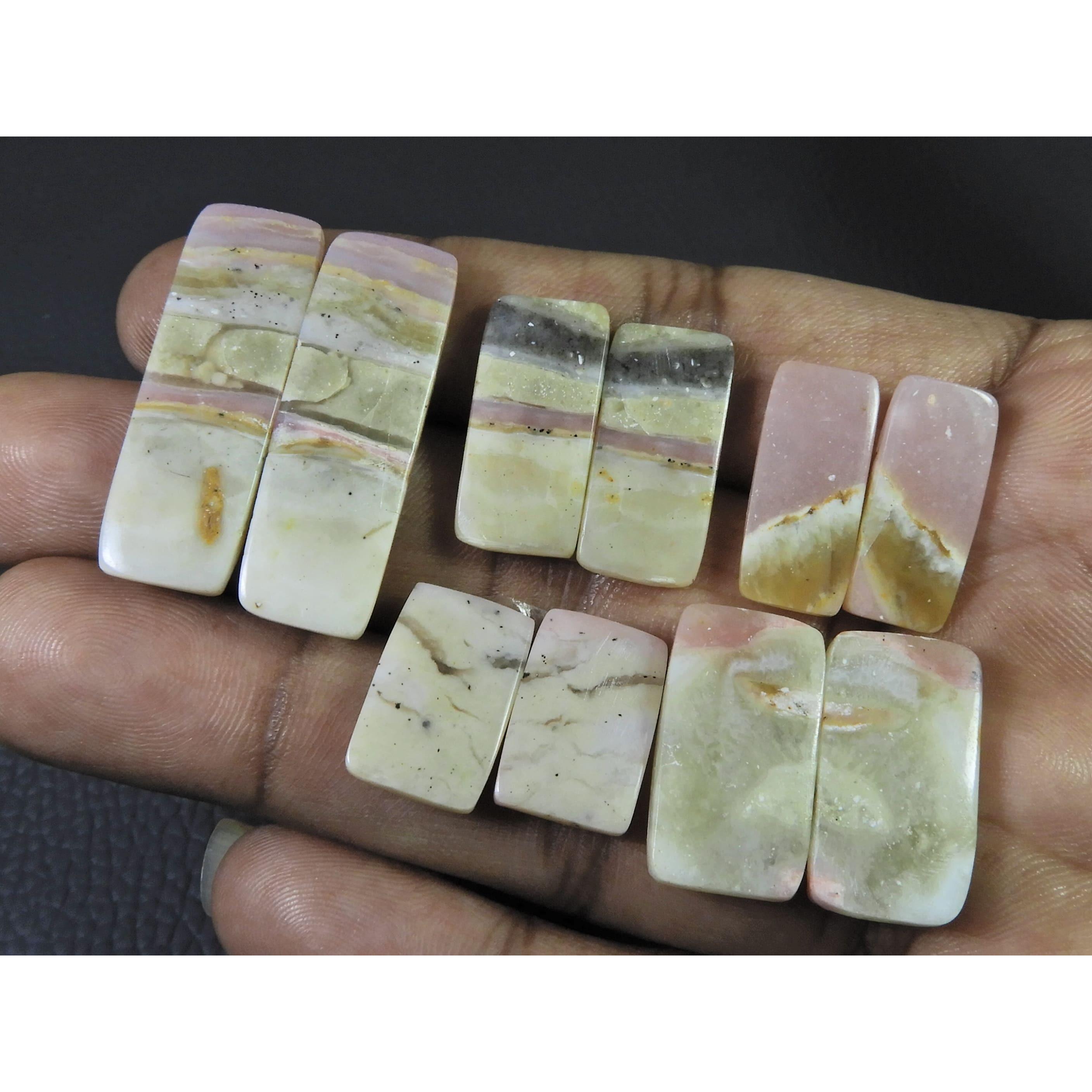 

94Cts. Натуральный розовый опал, парный, огранка октагон, кабошон, драгоценный камень, лот из 5 пар C-440